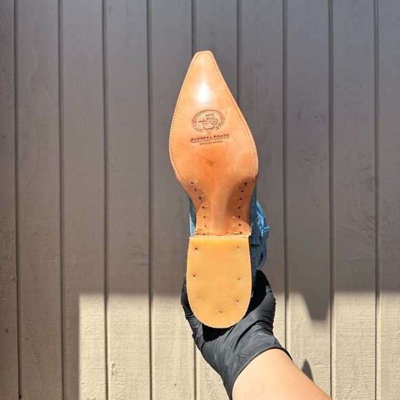 #5 Western Boot with Imitation Cocodrile tail Details in Light Blue, Model 6901 - Picture 3 of 5